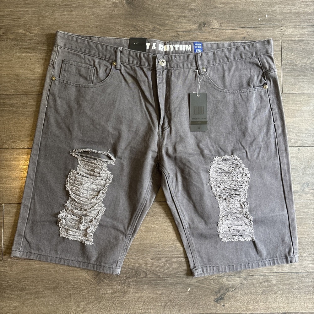 Beat & Rhythm Premium Denim Men's Shorts Size 50‎ Gray Baggy Distress Streetwear